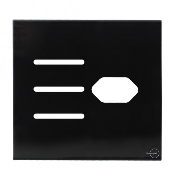 Placa p/ 3 Interruptores + Tomada 4x4 - Novara Glass Preto Brilhante Placa p/ 3 Interruptores + Tomada 4x4 - Novara Glass Preto Brilhante